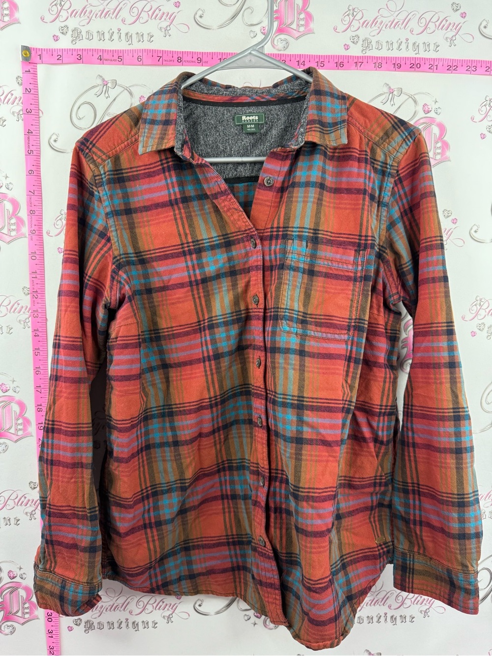 Roots shirt button up Plaid Button-Down Shirt in Orange and Blue